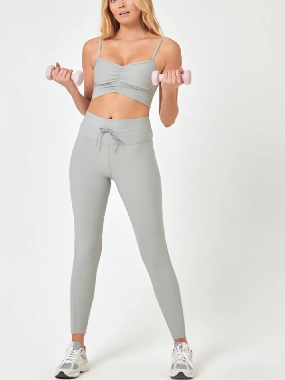 l*space set High-Rise Drawstring Legging in Light Gray and matching sports bra